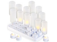 Lunartec 12 Akku-LED-Teelichter mit Acryl-Dekogläsern und Ladestation; Winter-Deko-Glasflaschen mit LED-Echtwachskerzen Winter-Deko-Glasflaschen mit LED-Echtwachskerzen 
