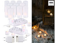 Lunartec 2er-Set, je 6 LED-Akku-Teelichter, flackernde Flamme, Teelichthalter; Winter-Deko-Glasflaschen mit LED-Echtwachskerzen Winter-Deko-Glasflaschen mit LED-Echtwachskerzen Winter-Deko-Glasflaschen mit LED-Echtwachskerzen 