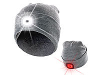 Lunartec Graue Strickmütze mit weißen (vorne) & roten (hinten) LEDs; Stirnlampen 