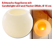 Lunartec Echtwachs-Kugelkerze mit Candlelight-LED und Flacker-Effekt, Ø 15 cm; Akku-LED-Teelicht-Sets mit Ladestation Akku-LED-Teelicht-Sets mit Ladestation 