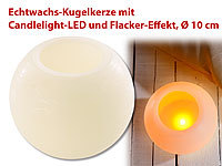 Lunartec Echtwachs-Kugelkerze mit Candlelight-LED und Flacker-Effekt, Ø 10 cm; Akku-LED-Teelicht-Sets mit Ladestation Akku-LED-Teelicht-Sets mit Ladestation 