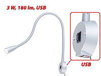 Lunartec LED-Bett & Leseleuchte mit Schwanenhals & USB-Ladebuchse, 3 W, 180 lm; Up/Down-Lampen Up/Down-Lampen Up/Down-Lampen Up/Down-Lampen 