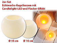 Lunartec Echtwachs-Kugelkerze mit Candlelight-LED & Flacker-Effekt, 2er-Set; Akku-LED-Teelicht-Sets mit Ladestation Akku-LED-Teelicht-Sets mit Ladestation 