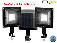 Lunartec 3er-Set Solar-LED-Dachrinnenleuchten, 6 SMD-LEDs, 20 lm, IP44, schwarz; LED-Solar-Wegeleuchten LED-Solar-Wegeleuchten LED-Solar-Wegeleuchten LED-Solar-Wegeleuchten 