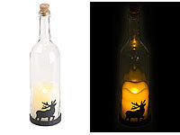 Lunartec Deko-Glasflasche mit LED-Kerze, bewegliche Flamme, Timer, Elch-Motiv