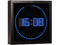 Lunartec LED-Wanduhr mit Sekunden-Lauflicht aus blauen LEDs; LED-Funk-Wanduhren mit Temperaturanzeigen, 3D-Wand- und Tischuhren mit 7-Segment-LED-Anzeigen 
