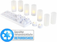 Lunartec 12er-Set Akku-LED-Teelichter mit Dekogläsern, Versandrückläufer; Winter-Deko-Glasflaschen mit LED-Echtwachskerzen Winter-Deko-Glasflaschen mit LED-Echtwachskerzen 