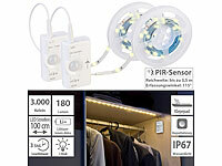 Lunartec 2er-Set Akku-LED-Streifen, 30 warmweiße LEDs, PIR, 180 lm, 100cm, IP65; LED-Lichtbänder LED-Lichtbänder LED-Lichtbänder LED-Lichtbänder 