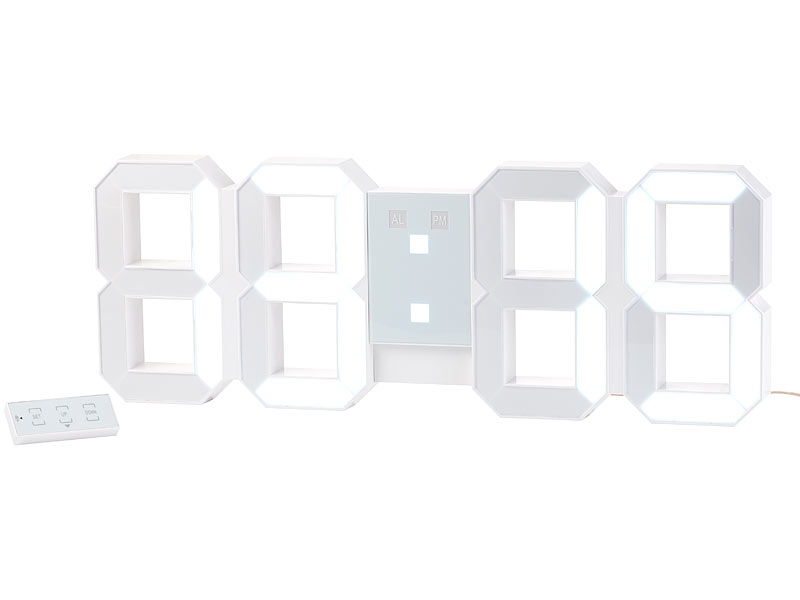 Lunartec Beleuchtete Uhr: LED-Funk-Tisch- und Wanduhr mit Datum und  Temperatur, 412 weiße LEDs (Digitale Wanduhr Funkuhr)