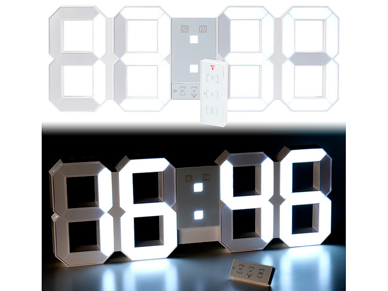  Lunartec Digital Uhr: Große LED-Tisch- & Wanduhr,  7-Segment-Ziffern, dimmbar, Wecker, 21,5cm (Digitaluhr zum Aufstellen,  Digitaluhr Große Ziffern, nachtleuchtend)