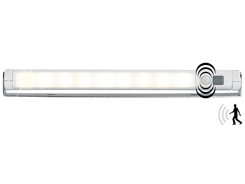 Lunartec Schwenkbare PIR-Bewegungsmelder, 9 SMD-LEDs, LED-Lichtleiste, warmweiß