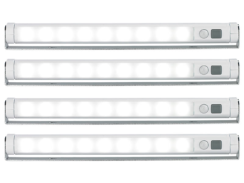Lunartec LED kabellos Leiste: Schwenkbare LED-Lichtleiste,  PIR-Bewegungsmelder, 9 SMD-LEDs, warmweiß (Treppenbeleuchtung ohne Strom)