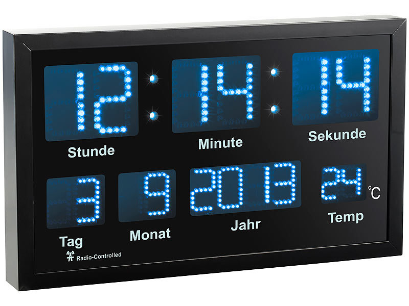 LED-Funk-Uhr mit Datum & Temperatur, 412 blaue LEDs