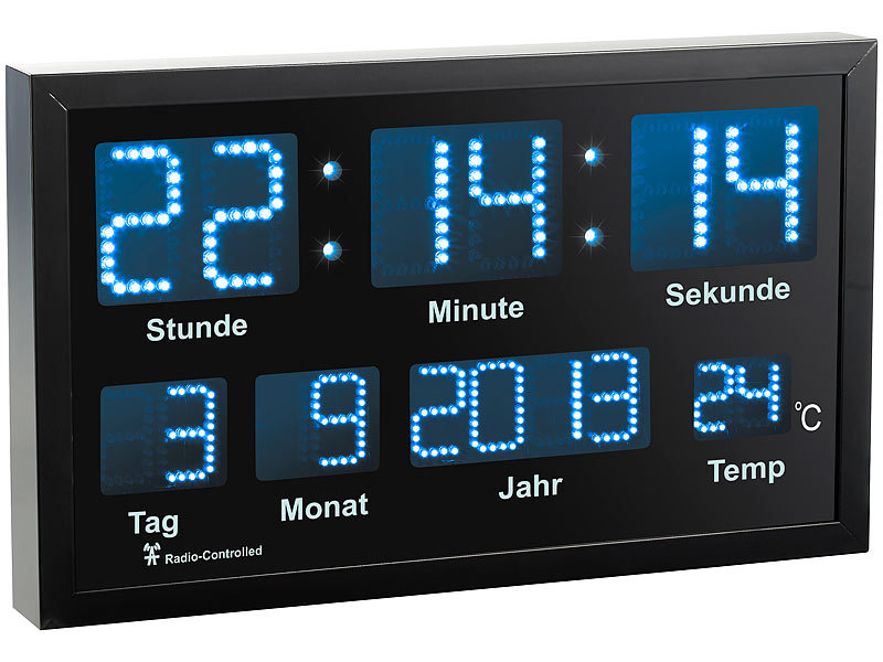 Lunartec LED-Funk-Tisch und Wanduhr mit Datum und Temperatur, 412