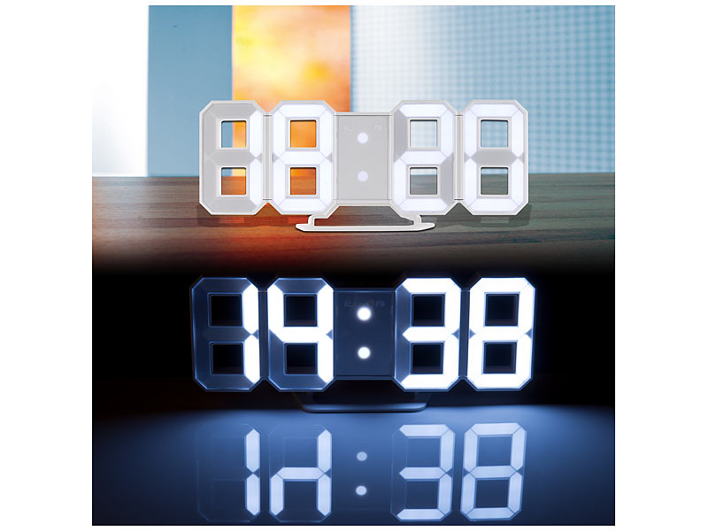 Multifunktionale LED-Uhr mit dimmbarer Uhrzeit-Anzeige, Temperaturanzeige,  Weckfunktion und Datumsanzeige! I LED-Fashion Berlin