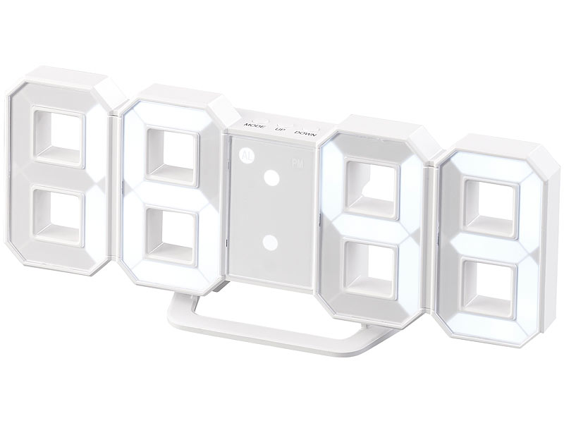 Lunartec Große LED-Tisch & Wanduhr, 7-Segment-Ziffern, dimmbar, Wecker,  21,5cm