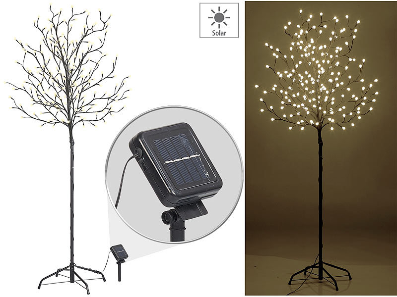 Lunartec XL-Solar-LED-Lichterbaum mit 200 beleuchteten Knospen, 150cm, IP44