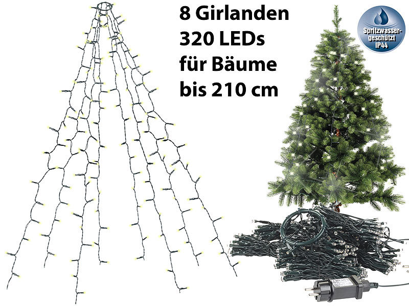 Lunartec Weihnachtsbaum-Überwurf-Lichterkette mit 8 Girlanden