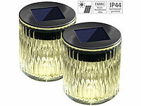 Lunartec 2er-Set Solar-LED-Windlicht aus Echtglas mit tollem Lichtmuster, IP44