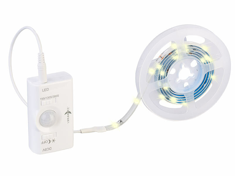 Lunartec 2er-Set Akku-LED-Streifen, 30 warmweiße LEDs, PIR, 180 lm